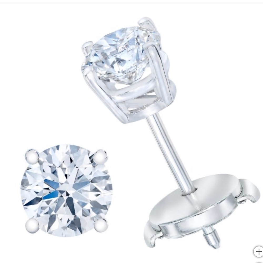 Diamond Stud Earrings in White Gold 14 K Fine Jewelry